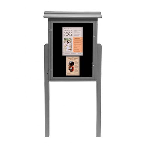 Eco-Design 28" x 42" Outdoor ULTRA-SIZE Faux Wood Information Message Board, Free-Standing with Posts, Two-Sided - Portrait Cabinet