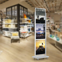 3-Tier Heavy-Duty 22x28 Rolling Powerhouse Poster Display Stand in Silver Finish | Steel Base Plate