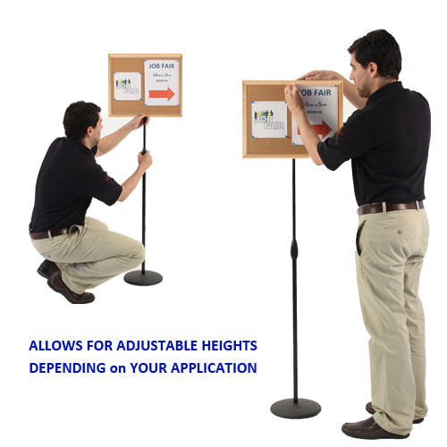 20x15 CORK BOARD PEDESTAL STAND with OAK FRAME SHOWS MESSAGES AT VARYING HEIGHTS