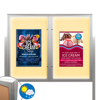 EXTREME WeatherPLUS™ XL Standing Radius Edge Outdoor Enclosed Bulletin Board with LED Lights | Shown with 2 doors in Satin Silver finish