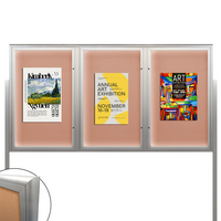 EXTREME WeatherPLUS™ XL Standing Radius Edge Outdoor Enclosed Bulletin Board with LED Lights | Shown with 3 doors in Satin Silver finish