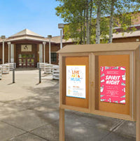 Outdoor Message Center Cork Bulletin Board 60" x 36" with Posts | Eco-Design, Faux Wood Two-Door Information Boards