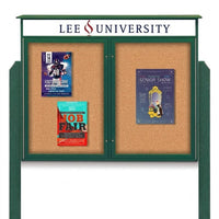 60" x 40" 2-Door Cork Board Message Center with Header and Posts (Image Not to Scale)