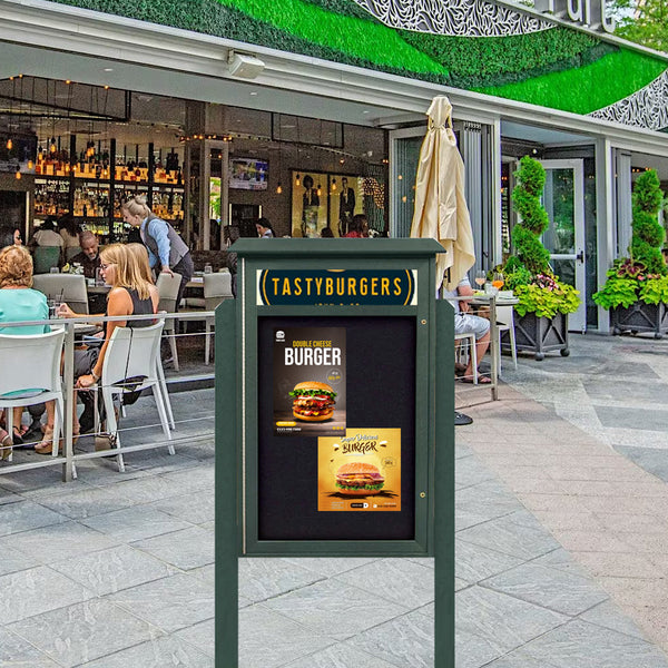 24" x 48" Outdoor Message Center Cork Board with Header and Posts (Single Door)