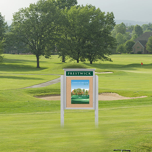 24" x 60" Outdoor Message Center Cork Board with Header and Posts (Single Door)