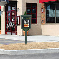 Eco-Design 8.5" x 11" Outdoor Message Center Cork Board with Header + Post | Left Hinged Door, Faux Wood Information Board
