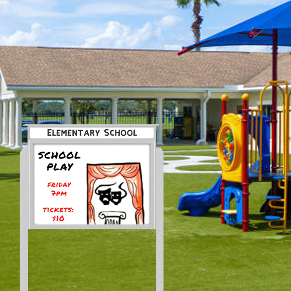 36 x 48 Viewable Area Magnetic White Dry Erase Board Outdoor Message Center with Posts + Your Personalized Header