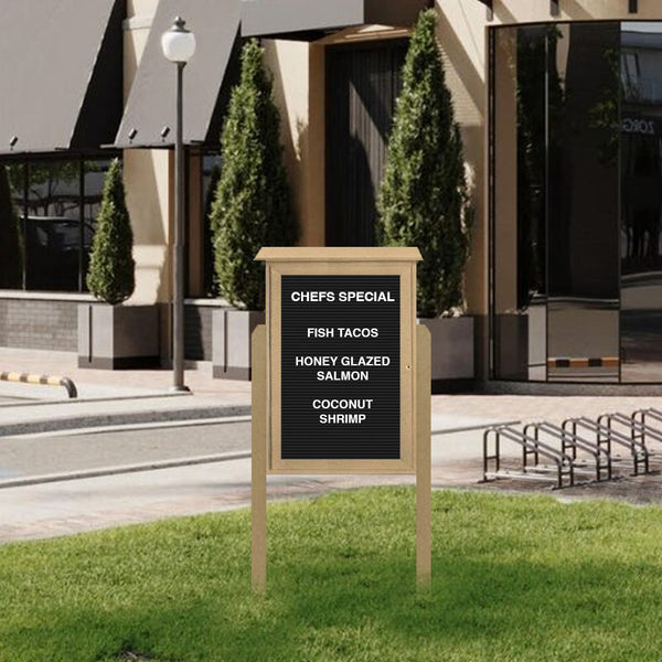 Outdoor Message Center Letter Board 48" x 24" with Posts | TOP Hinged - Single Door Information Board