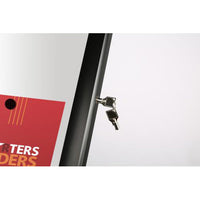 Enclosed LOCKABLE whiteboard menu stand with curved post has a plunge included for added security