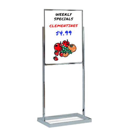 24 x 36 Dry Erase White Board Double Pedestal Message Board with Open Face, Double-Sided, Silver Chrome Aluminum Stand
