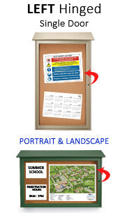 11 x 17 Outdoor Message Center Cork Board with Post | LEFT Hinged Single Door Faux Wood Information Board