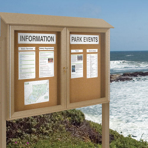 Free Standing 48x36 Double Door Message Cork Board is Perfect for Outdoor Postings