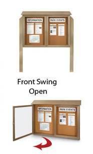 Outdoor Message Center Cork Board with Posts | 2 Door Cabinet 12+ Sizes + Eco-Friendly, 5 Faux Wood Finishes