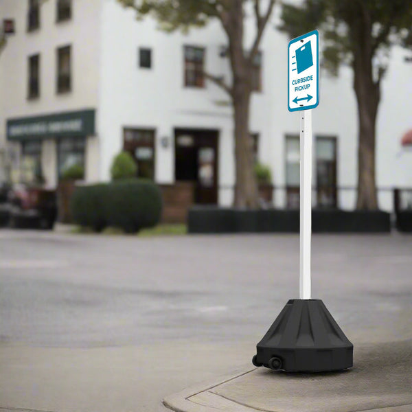 24" Rolling Outdoor Portable Parking Lot Sign with 60" Post | Shown with White Post and Black Base