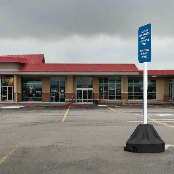 24" Rolling Outdoor Portable Parking Lot Sign with 72" Post | Shown with White Post and Black Base