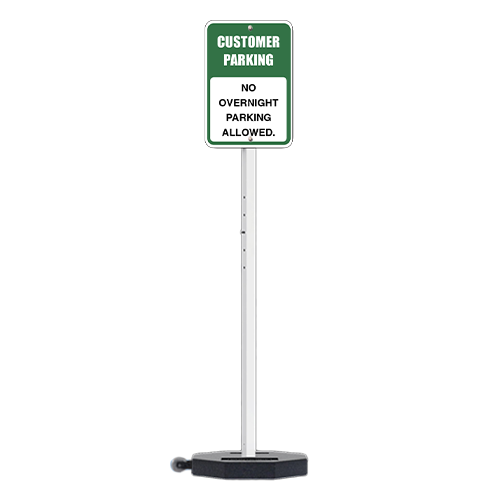 30 LBS Outdoor Portable Parking Lot Sign with wheels and 60" Post | Shown with White Post