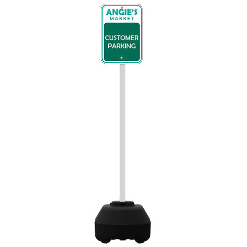 18" Rocking Outdoor Portable Parking Lot Sign with 60" Post | Shown with White Post