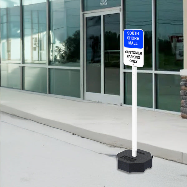 60" High White or Black Post Stand with 60 LBS Rubber Base | Sign panel up to 24" Wide x 24" High.