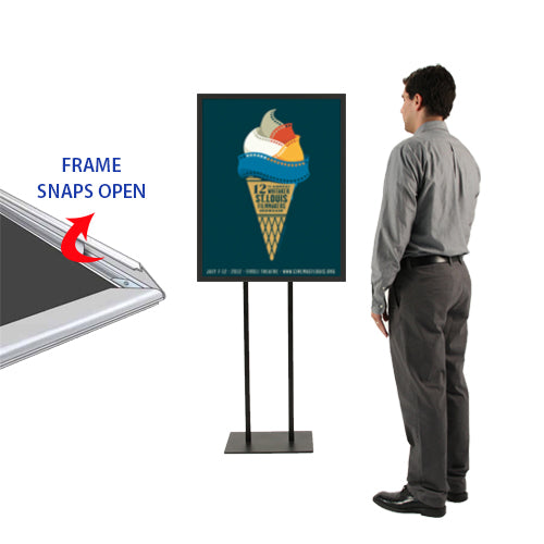 Double Pole Floor Stand 36x42 Sign Holder | Snap Frame 1 1/4" Wide