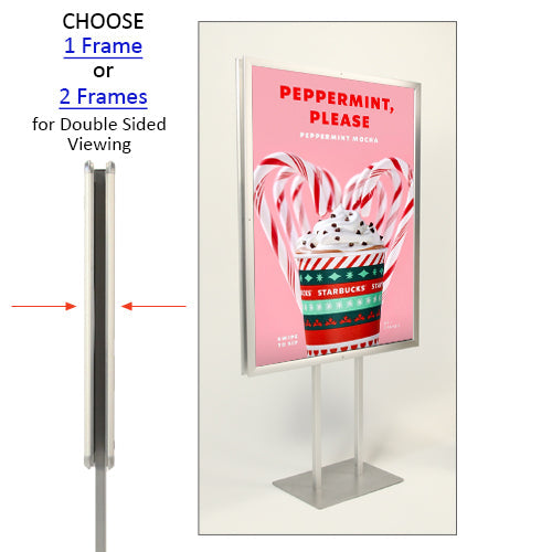 Double Pole Floor Stand 36x72 Sign Holder | Snap Frame (with Radius Corners)