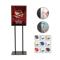 Double Pole Poster Floor Stand 8.5x14 Sign Holder - Fast Change Snap Frame with Security Screws and Key Tool