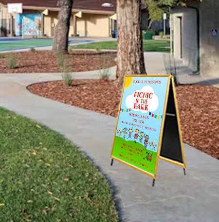 Portable, Foldable Wood A-Frame 17x23 Sign Holder | 1 1/4" Wide Snap Frame Profile in 3 Finishes