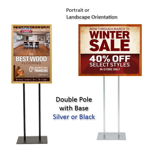 Double Pole Floor Stand 20x30 Sign Holder | Wood Snap Frame 1 1/4" Wide