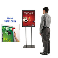 Double Pole Floor Stand 12x12 Sign Holder | Snap Frame (with Radius Corners)