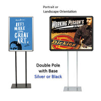 Double Pole Floor Stand 22x34 Sign Holder | Snap Frame (with Radius Corners)