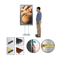 Double-Pole Floor Stand 27x40 Sign Holder with Bold Snap Frame 2 1/2" Wide Profile, Black + Silver Finishes
