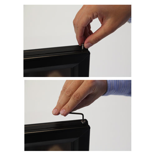 Secure your poster by screwing in the removable top frame rail! When done, unscrew to change the poster easily!