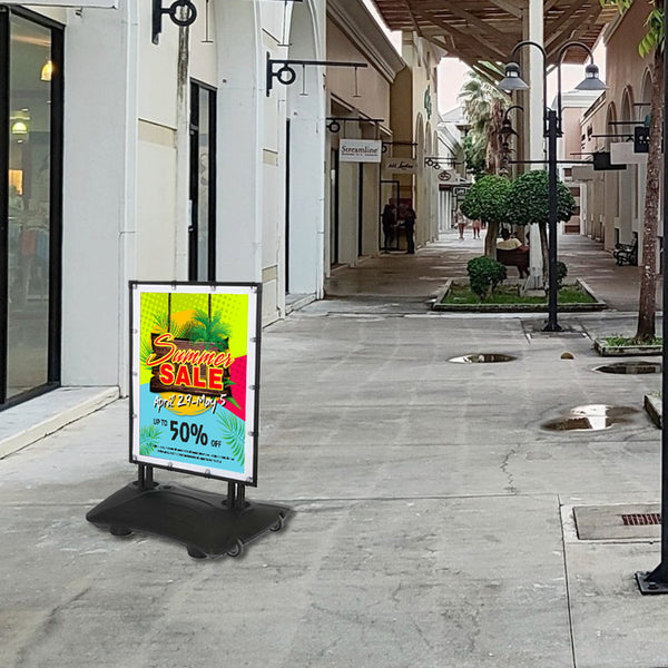 STREET-MASTER™ Sidewalk Sign with Fillable Water Base for 30”x 40” Banners | Heavy-Duty, Flex Springs