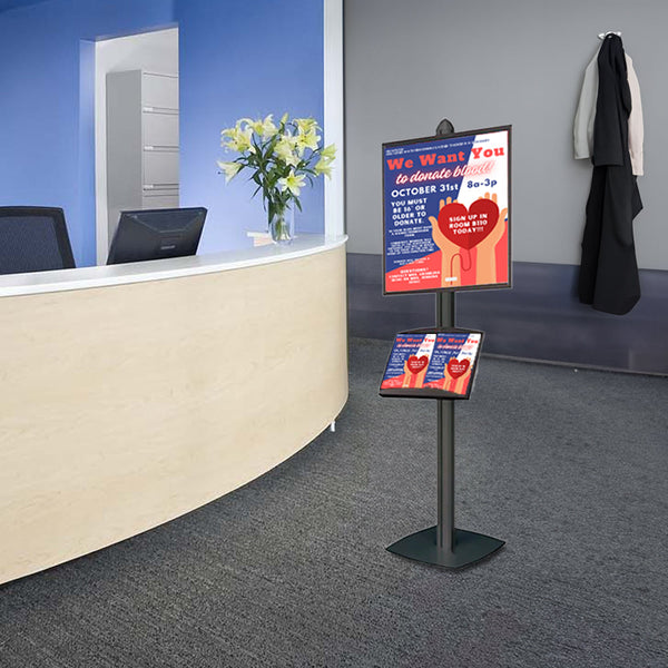Euro-Style POSTO-STAND™ Snap Frame Poster Sign Stand 22x28 with Single-Sided 6' Post Height + Brochure Holder