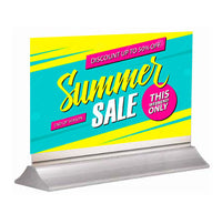 Wedge Sign Holder Base 35" Wide, Silver Aluminum Base, for Rigid Poster Boards - Tabletop, Counter or Floor Sign Stand