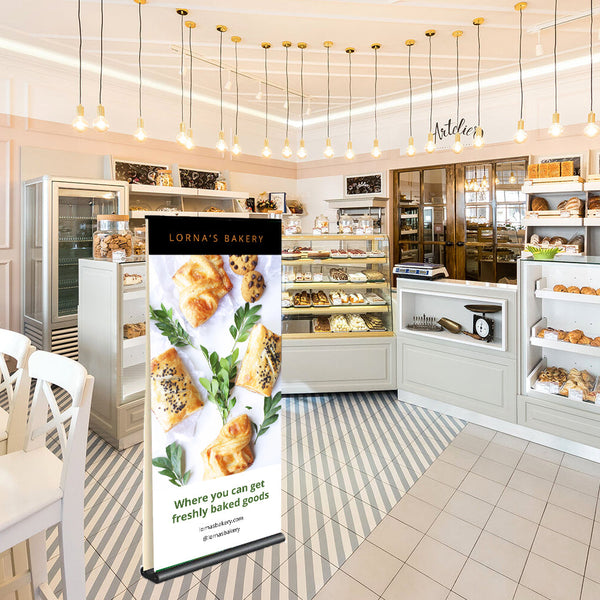 Saturn Retractable Banner Stand Sign 60" Wide + Double-Sided Viewing | Pole Height Adjusts 36" to 96"