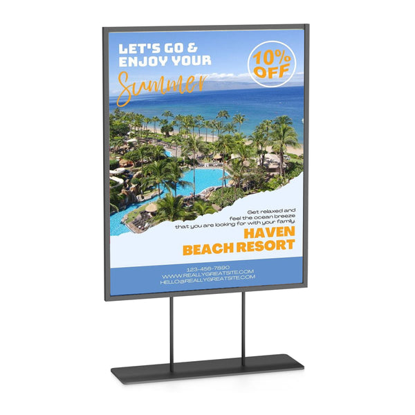 7 x 11 Countertop Black Metal Frame Display - Portrait or Landscape Steel Sign Holder, Top Loading Graphic