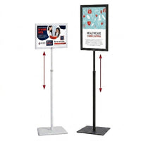 Adjustable 8.5x11 Pedestal Sign Holder with Square Steel Base and Slide-In Frame Design