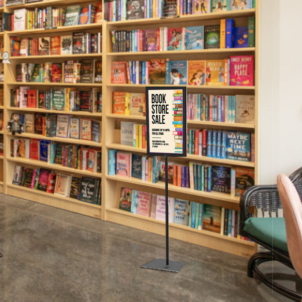 8.5x11 Pedestal Sign Holder with Square Base | Slide-In Frame Design