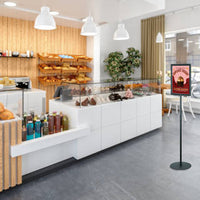 Adjustable 14"x 22" Pedestal Sign Holder Stand with Round Steel Base and Quick Slide-in Frame Design