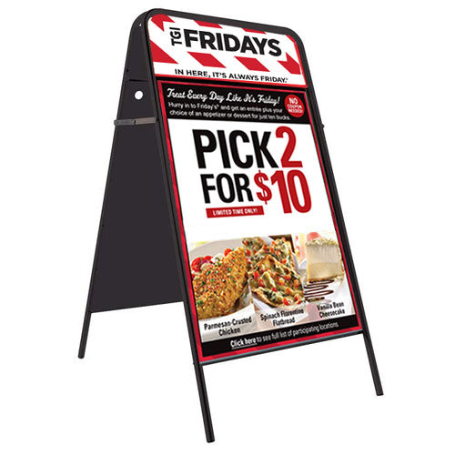 Rectangular Magnetic Iron A Board Sidewalk Sign, Black Metal, Galvenised backing