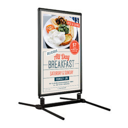 Outdoor Wind-Resistant Sidewalk Sign Holder 28x44 with Steel Spring Legs that Flexes | Two-Sided Stand with Fast Change Snap Frames