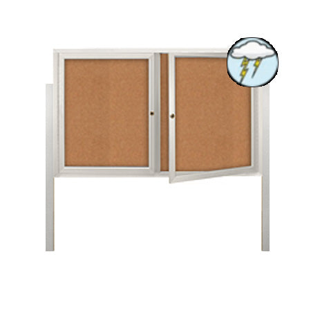 Freestanding 2 Door Outdoor Enclosed Bulletin Board Display Case 50x40 with Two Posts | All-Weather Metal Cabinet