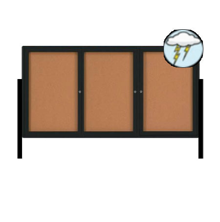 Free-Standing Outdoor Enclosed Bulletin Board with Posts 72" x 48" All-Weather 3-Door Metal Cabinet