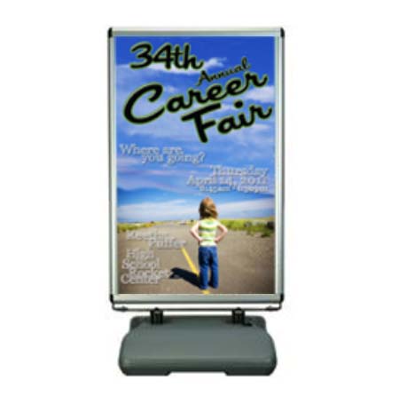 Outdoor Wind Proof Snap Frame Curb Sign Holder for 28x44 Posters | Built-in Wheels For Easy Moving